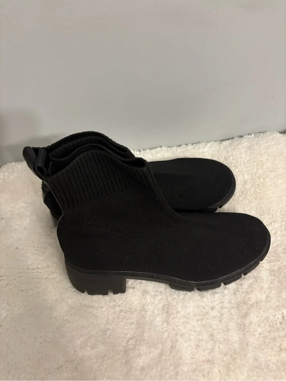 Black Knit Sock Booties - Women's Slip-On Ankle Boots